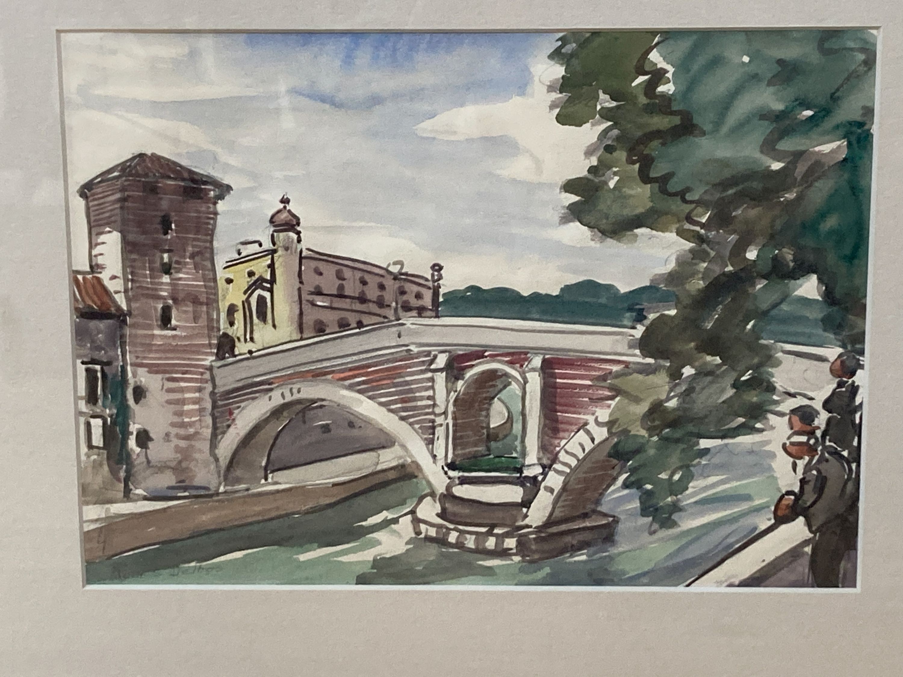 Julius Delos (1879-1970), four watercolours, Views in Naples, Rome and Venice, signed, largest 30 x 21cm.
